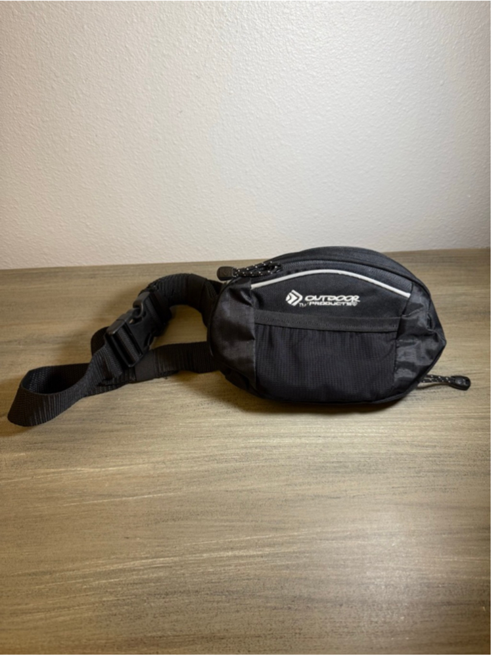 Outdoor Products Black Zip Buckle Hiking Cycling Unisex Waist Belt Fanny Pack